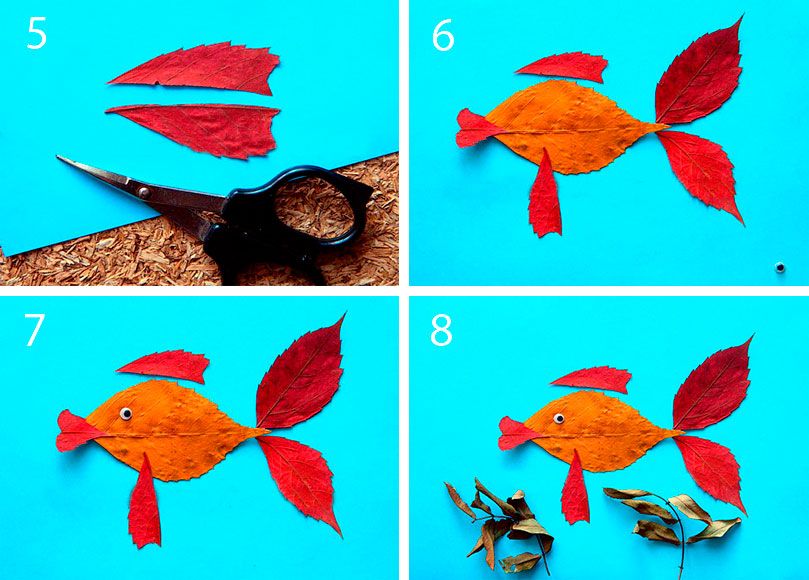 Аппликация «Рыбка» из осенних листьев мастер-класс